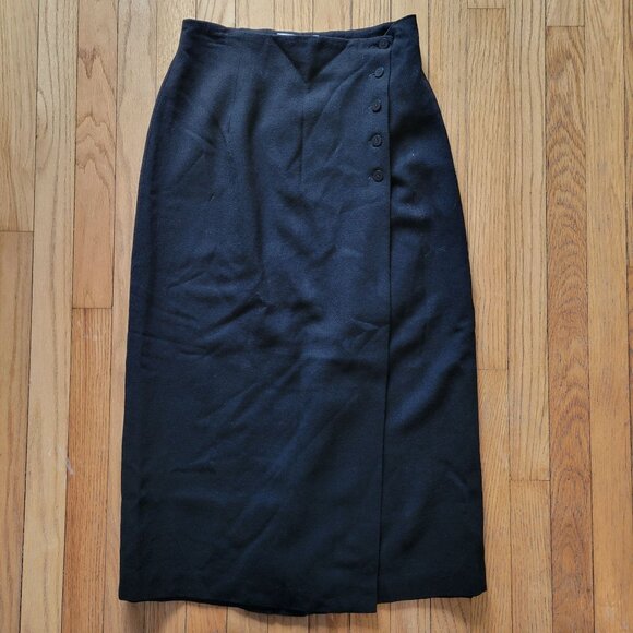 Vintage Chaus Black Wool Button-Accent Long Skirt For Women Size 10 - Picture 4 of 6